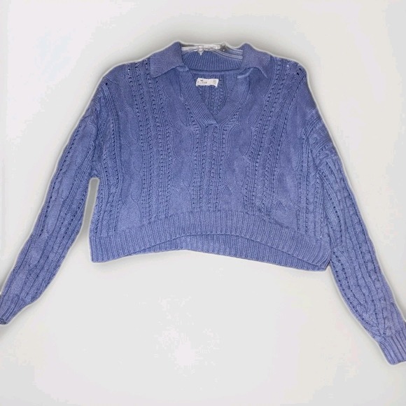 Hollister Sweaters - Hollister Chunky Knit Sweater XS‎ Blue Cropped Cable Y2K Oversized Fisherman